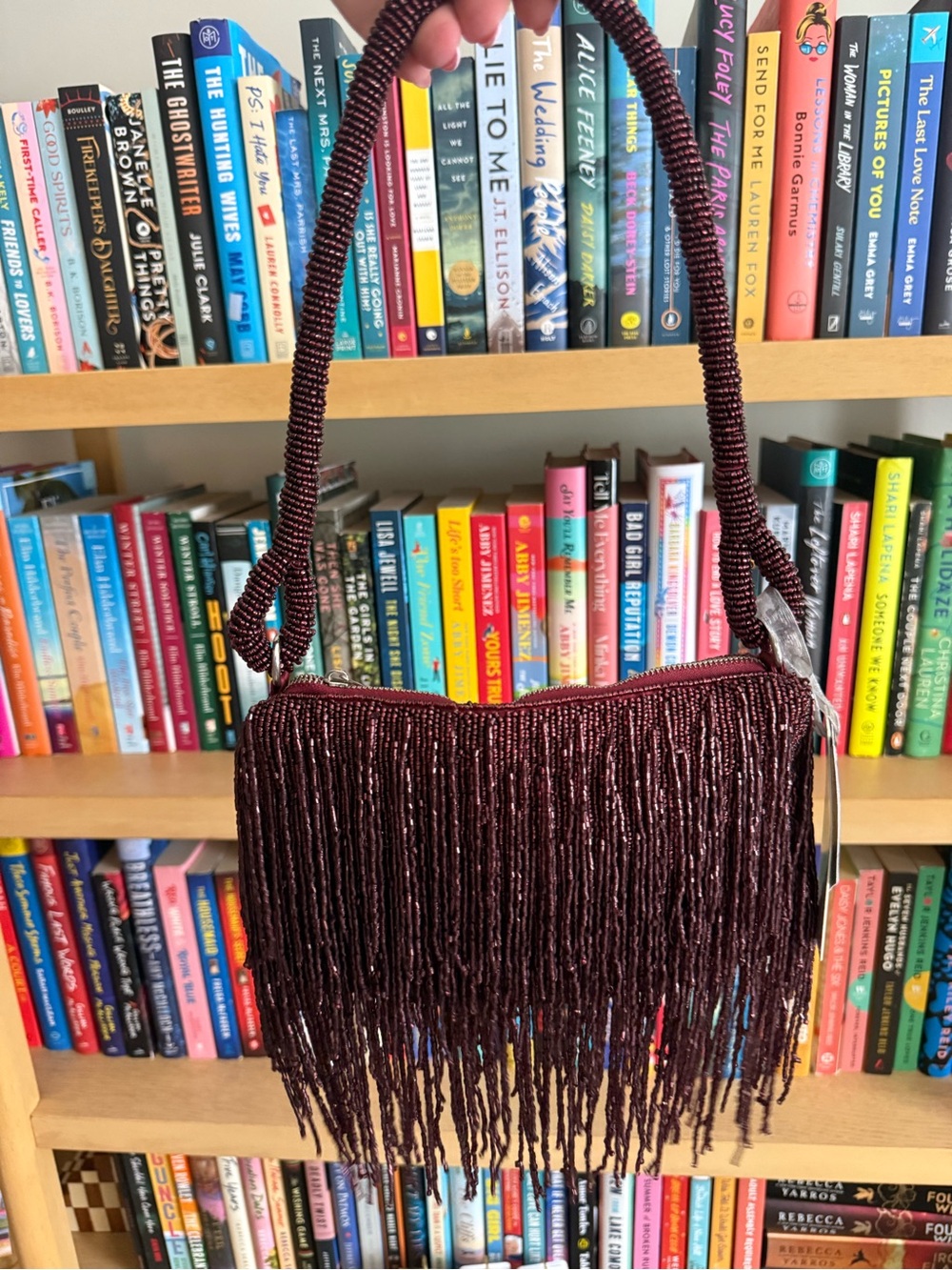 Beaded Fringe Shoulder Bag - Burgundy